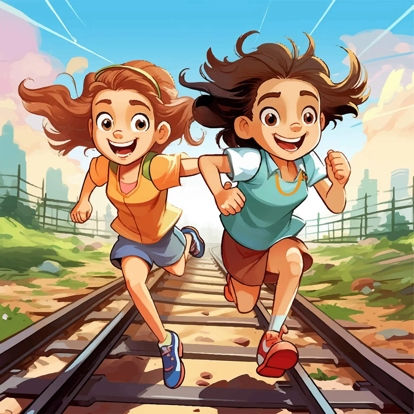 Girls Running on Track Cartoon Illustration — free download from Dotvec