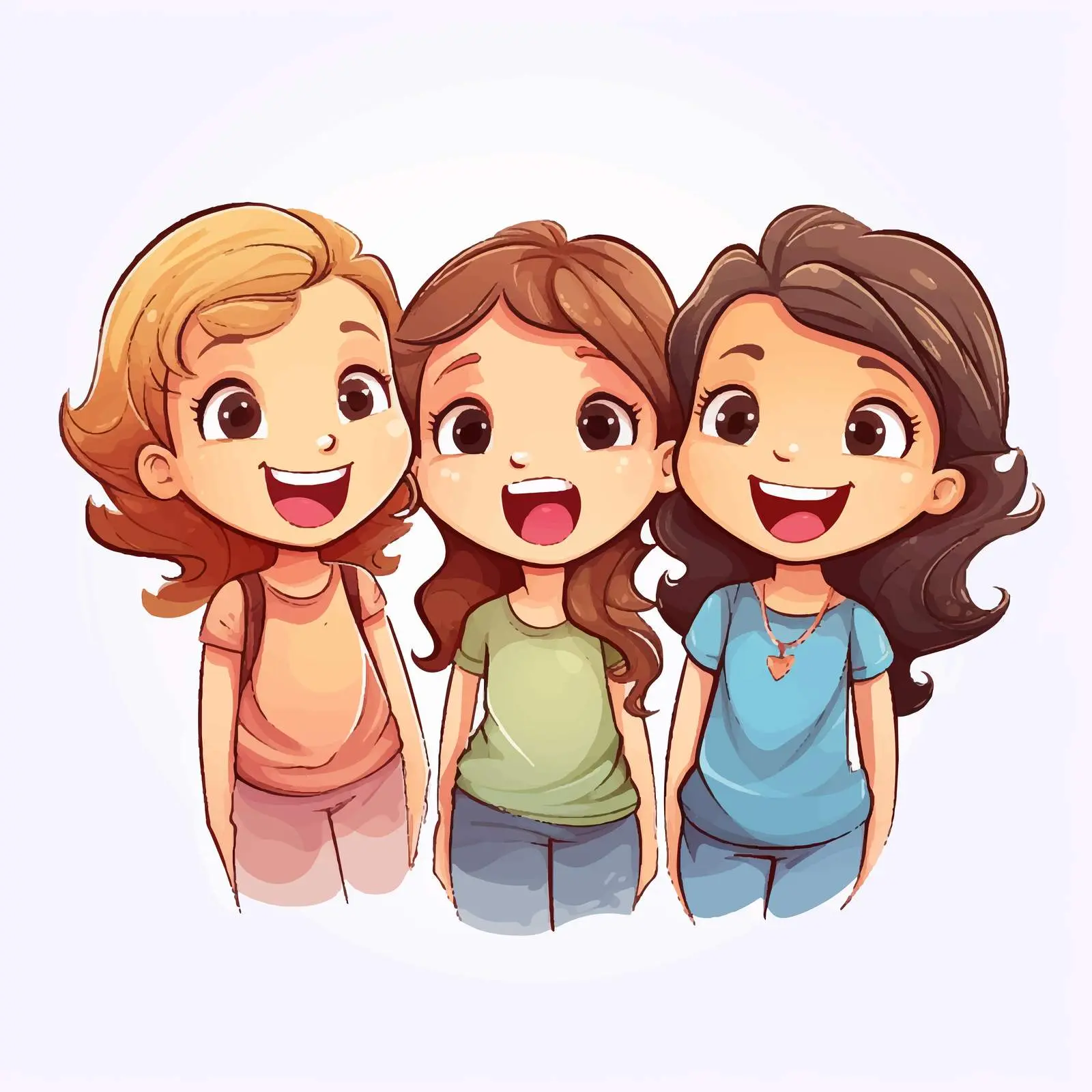 Cute Cartoon Girls with Big Smiles Vector Illustration — free download from Dotvec
