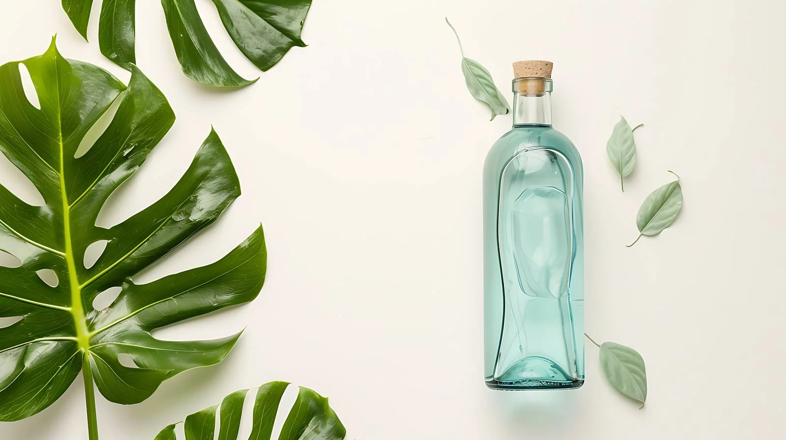 Tropical Glass Bottle with Monstera Leaf — free download from Dotvec