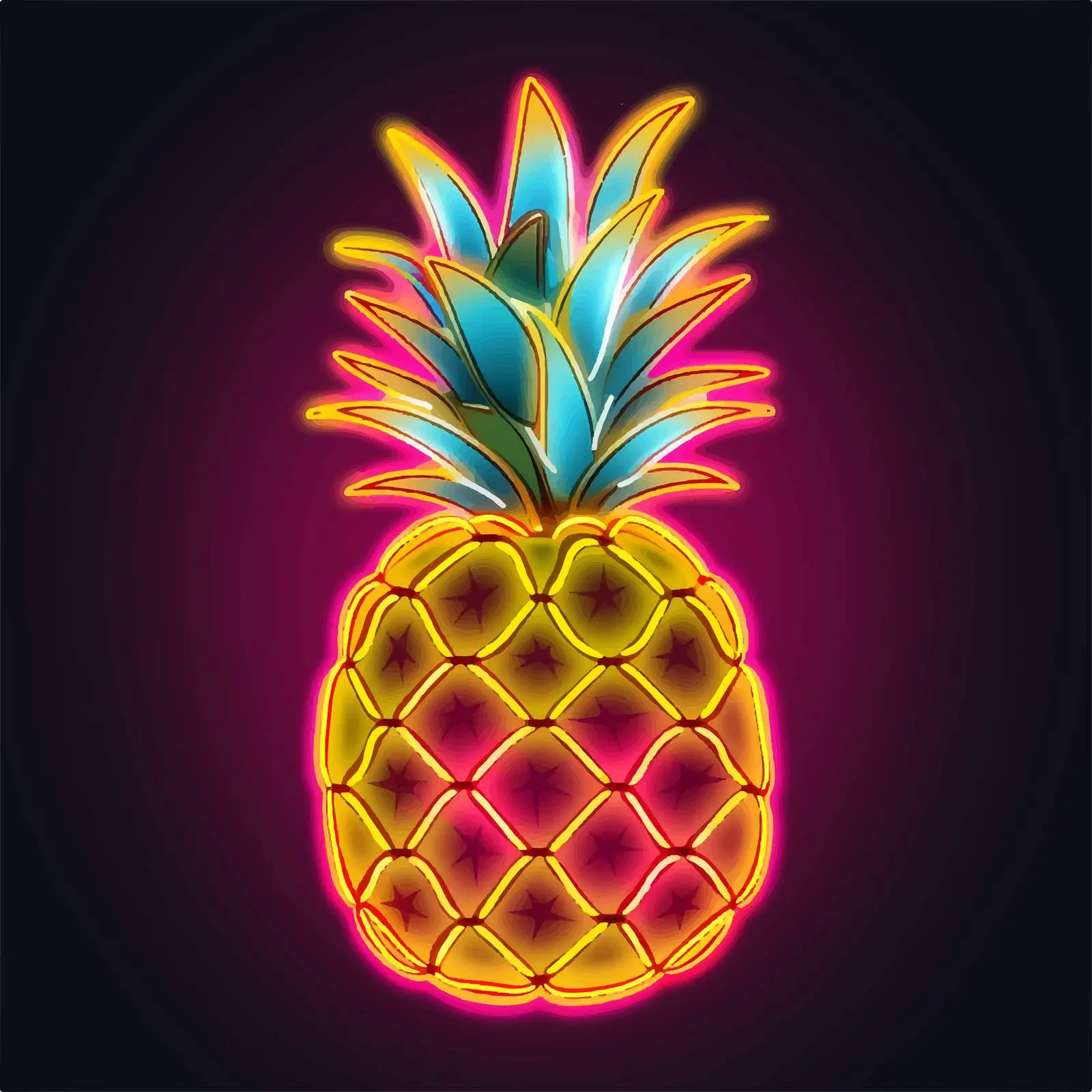 Glowing Neon Pineapple Shape Vector Illustration — free download from Dotvec