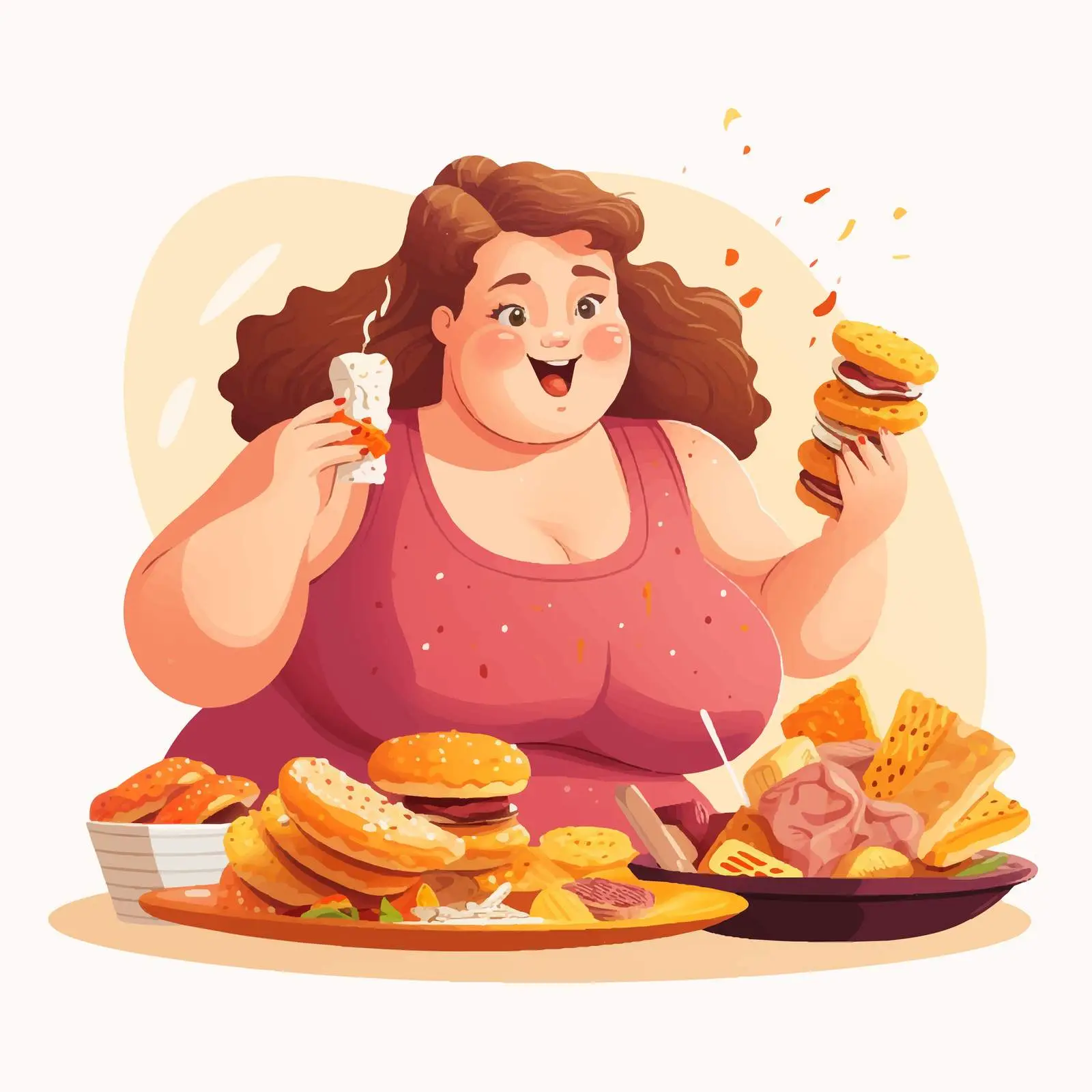 Gluttony Concept with Chunky Woman Eating — free download from Dotvec