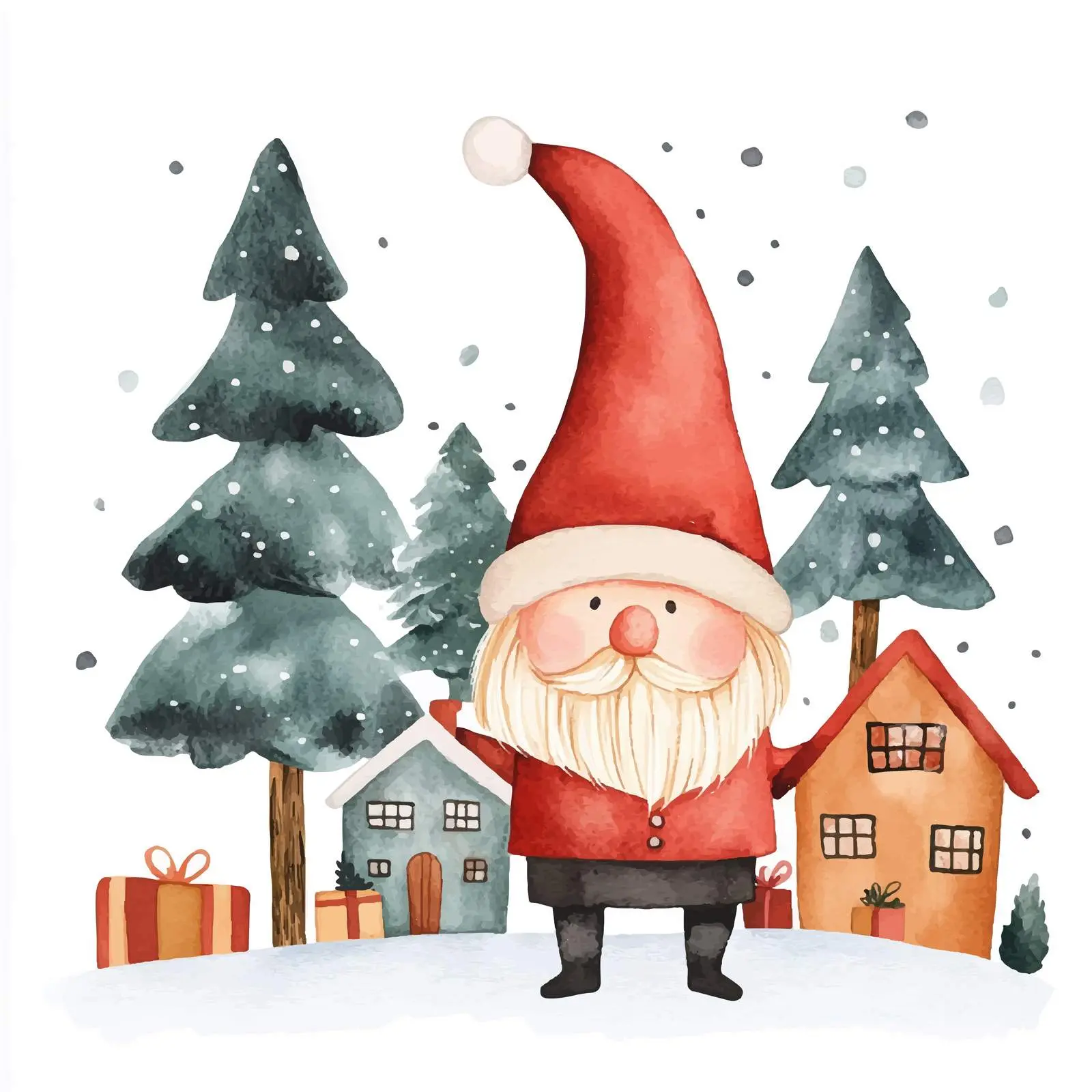 Watercolor Gnome and Tree Minimalist Art — free download from Dotvec