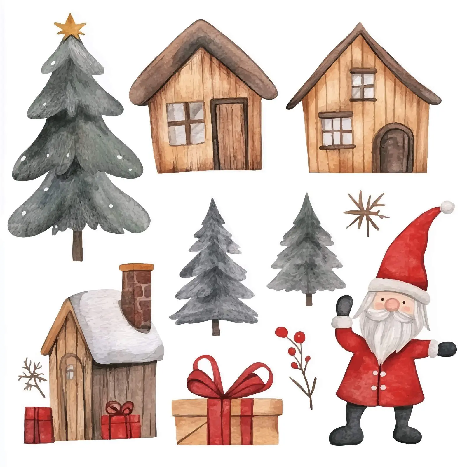Gnome Watercolor Minimalistic Gift Trees and Houses – free gnome image from Dotvec