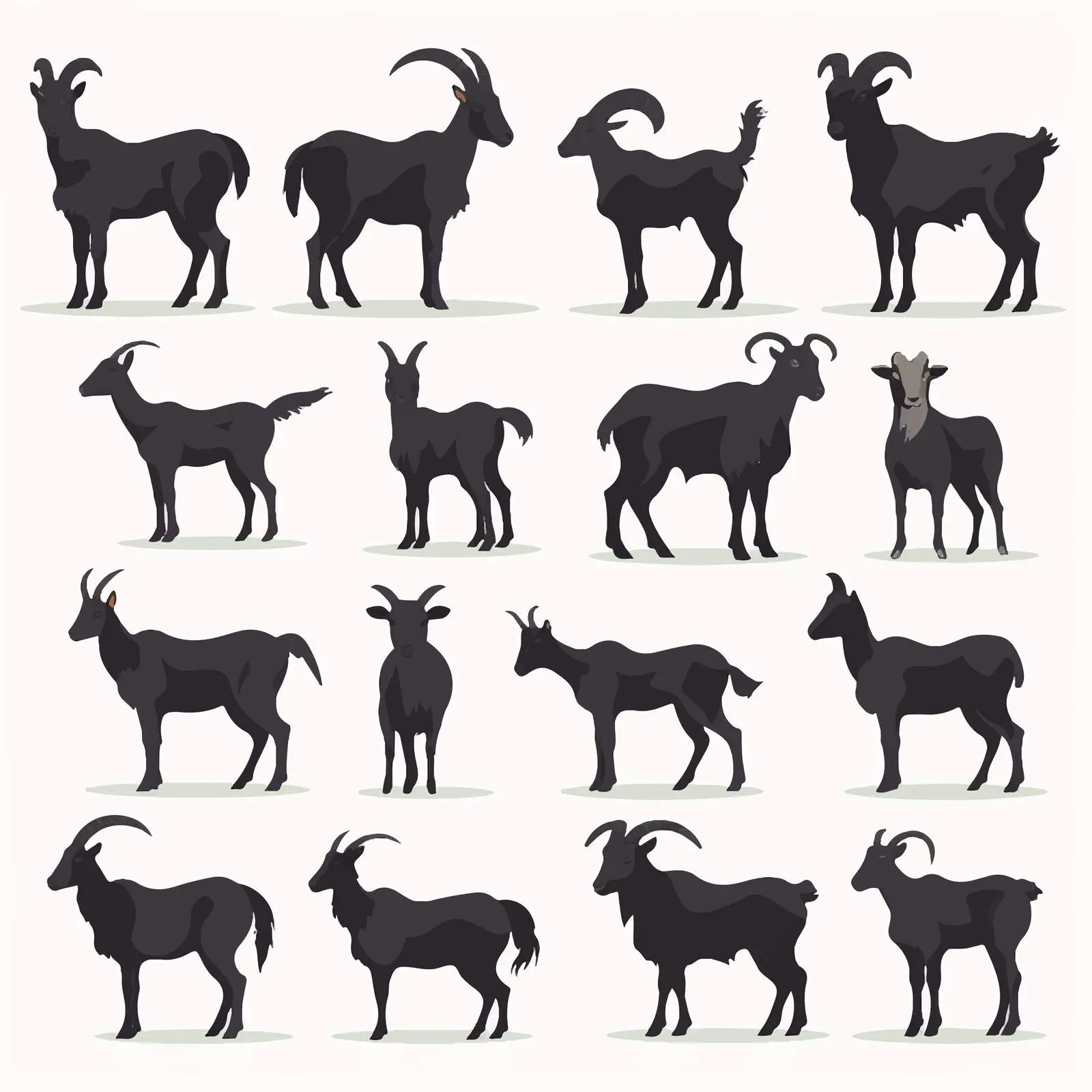 Big Set of Cartoon Goat Silhouettes — free download from Dotvec