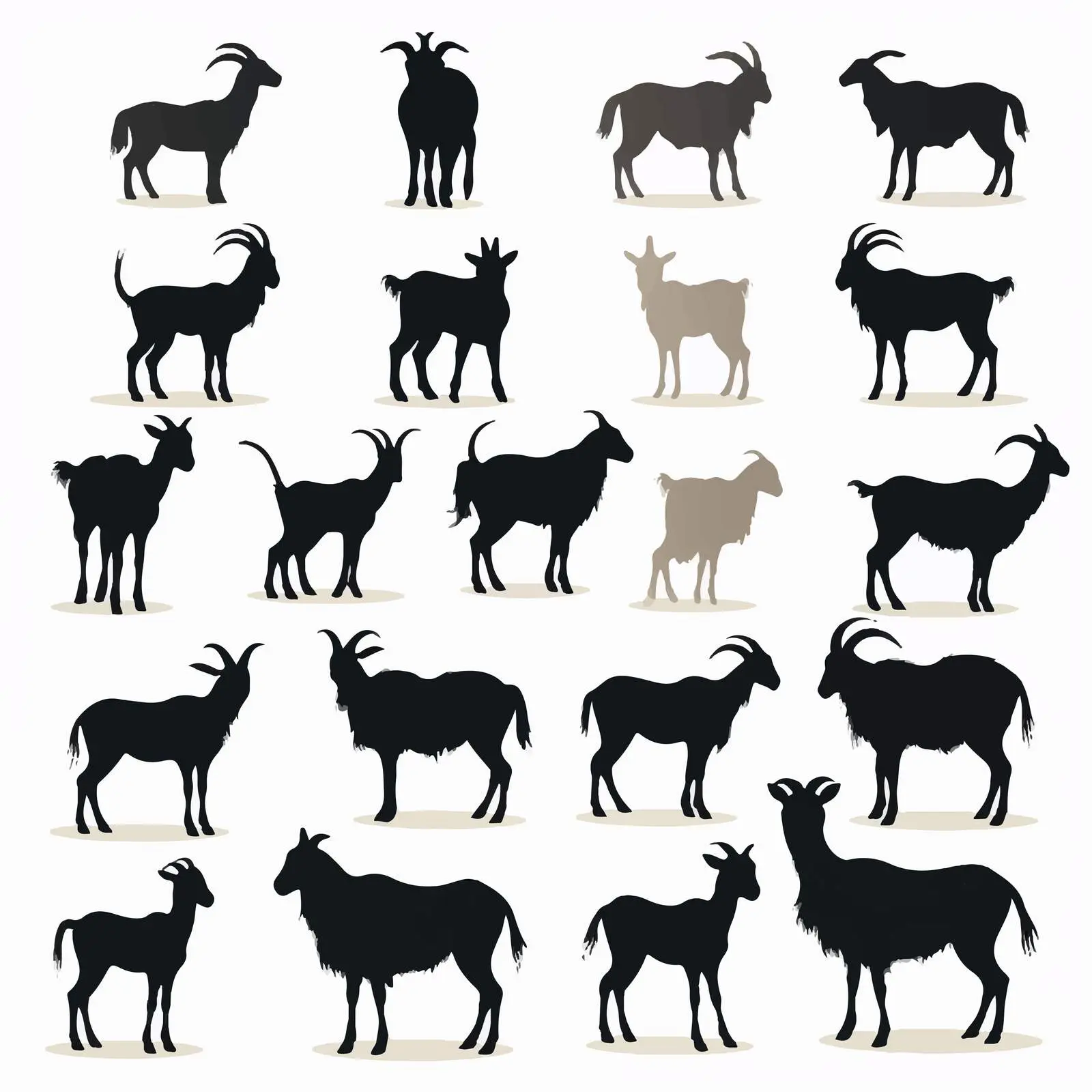 Big Set of Goat Silhouettes on White Background – free animal symbols image from Dotvec