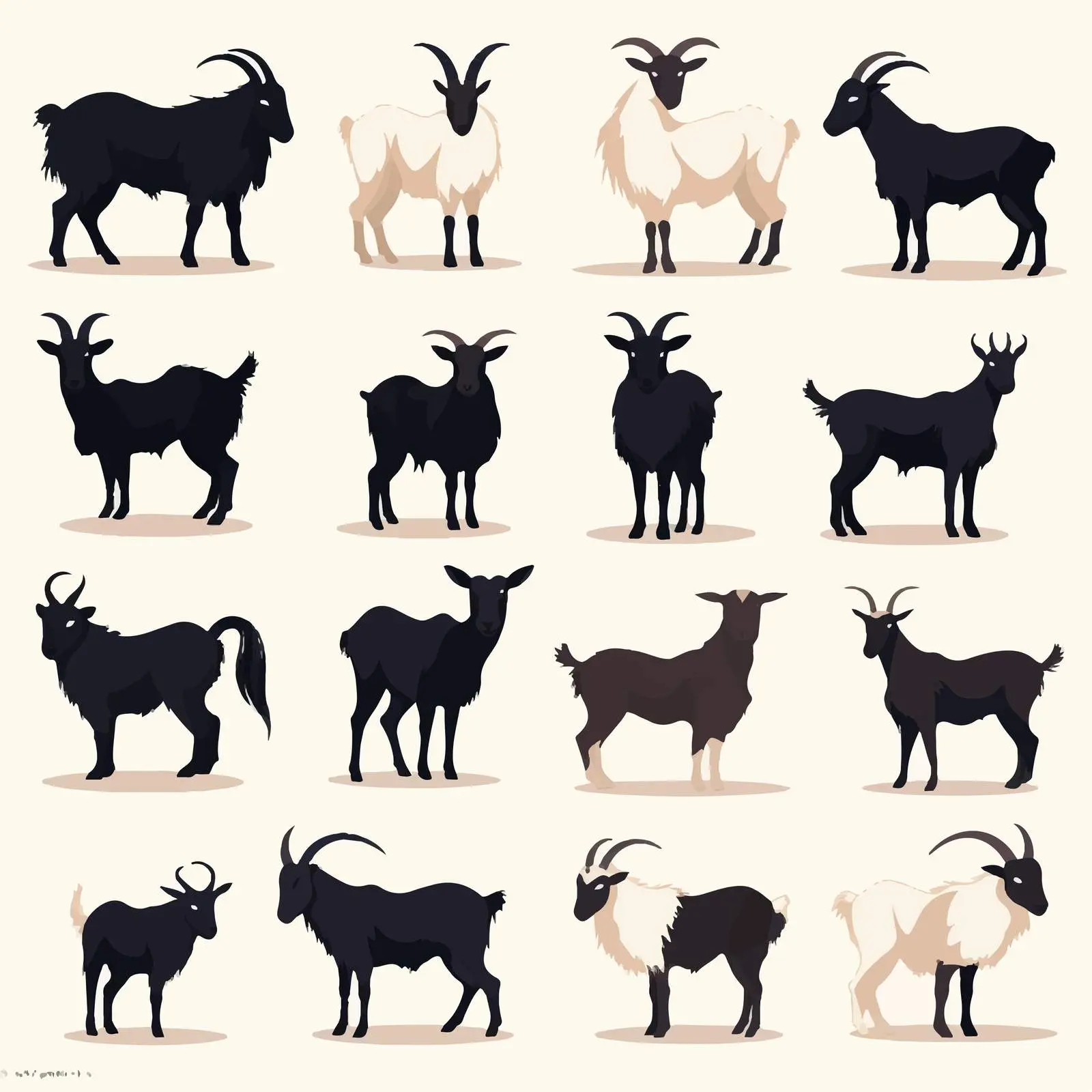 Goat Silhouettes Vector Set on White Background — free download from Dotvec