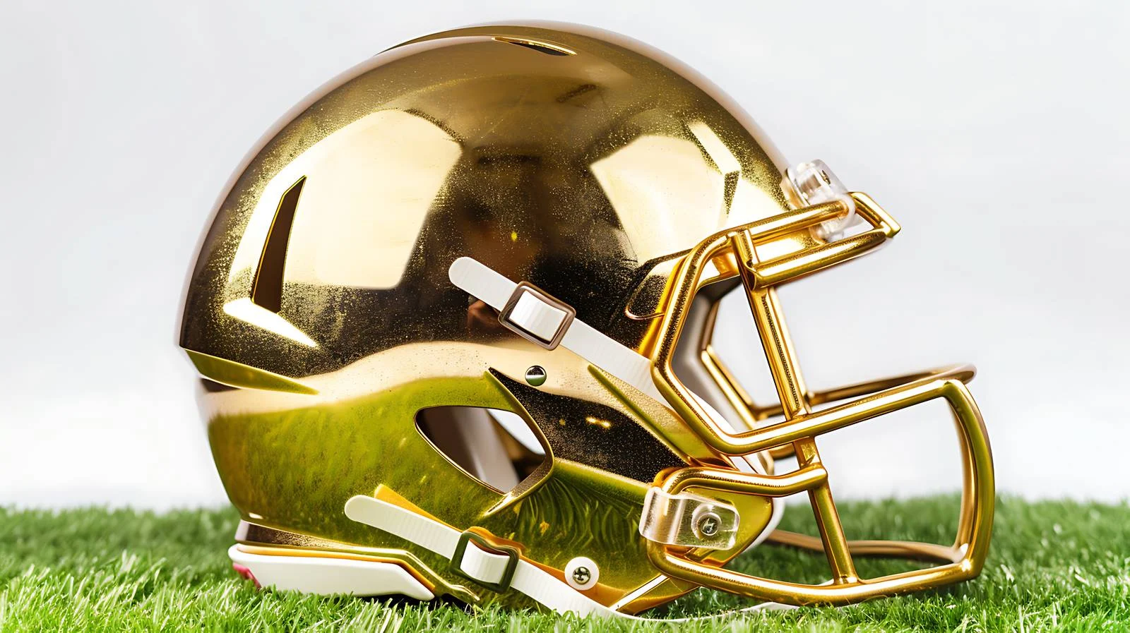 Shiny gold football helmet on field — free download from Dotvec