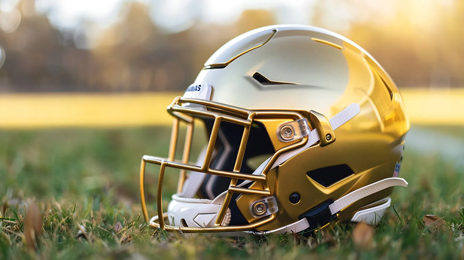 Golden football helmet in side view on field — free download from Dotvec