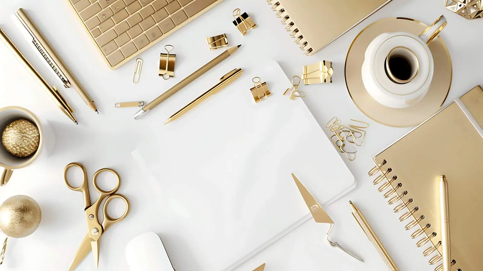 Modern Gold Home Office Desk with Accessories — free download from Dotvec