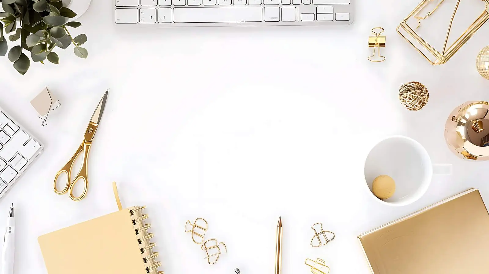 Gold Modern Home Office Desk with Accessories — free download from Dotvec