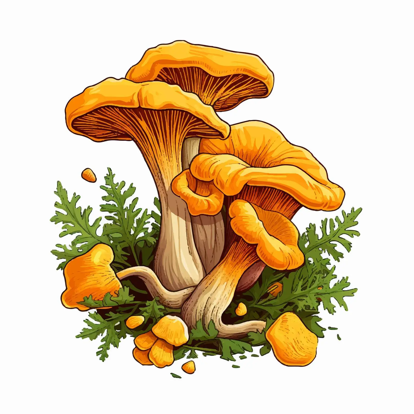 Golden Chanterelles Cantharellus Mushroom Vector Artwork — free download from Dotvec