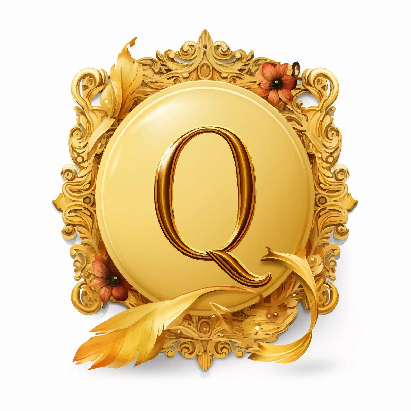 Bright Golden Classic Latin Letter Q Tag — free download from Dotvec