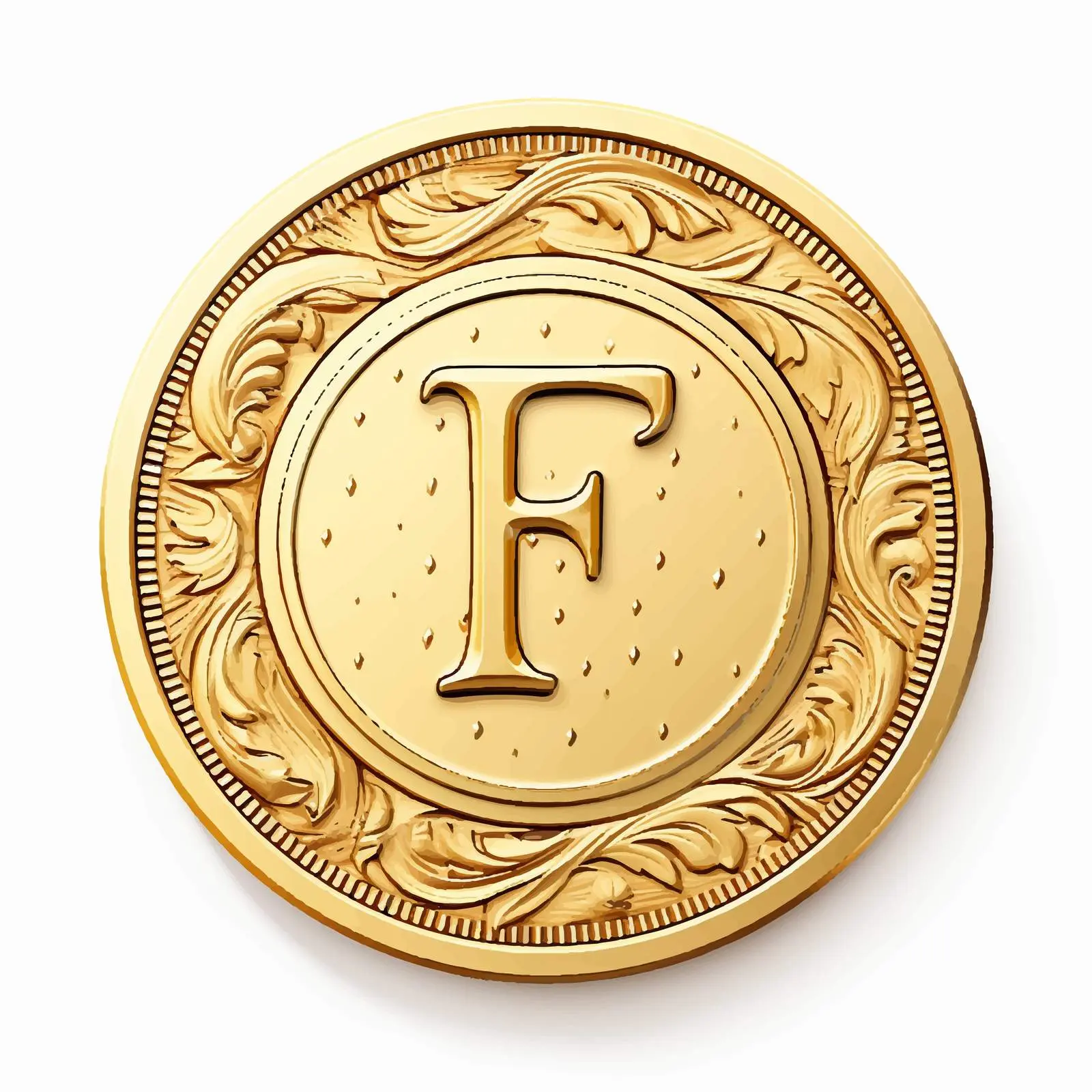 Vintage Religious Style Golden Coin with Letter F – free symbolism in art image from Dotvec