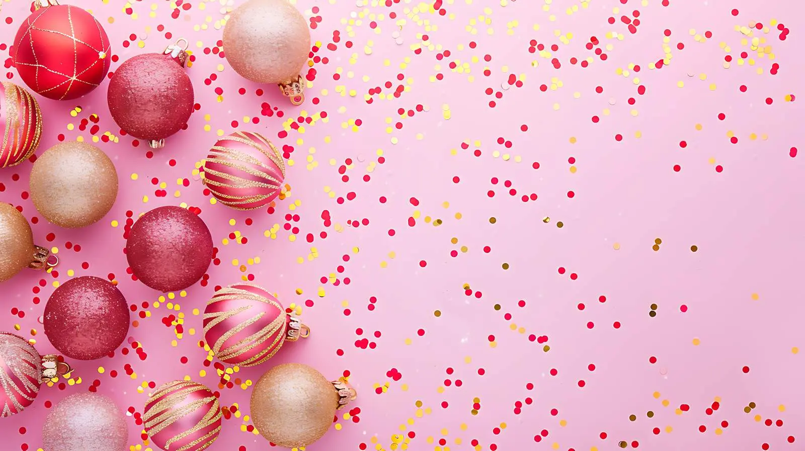 Golden Confetti and Christmas Toy Balls Decor – free party decoration image from Dotvec