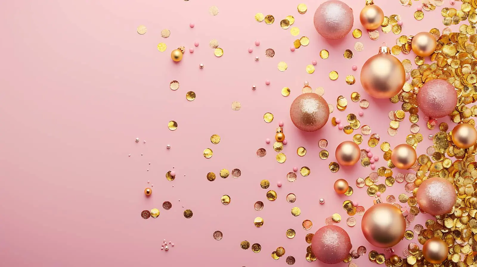 Golden Confetti and Christmas Toy Balls on Beige — free download from Dotvec