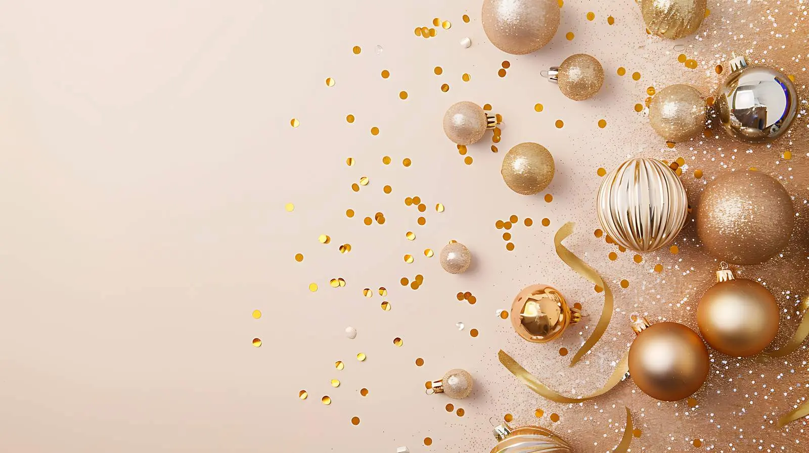Golden Confetti and Christmas Toy Balls on Pink – free festive joy image from Dotvec