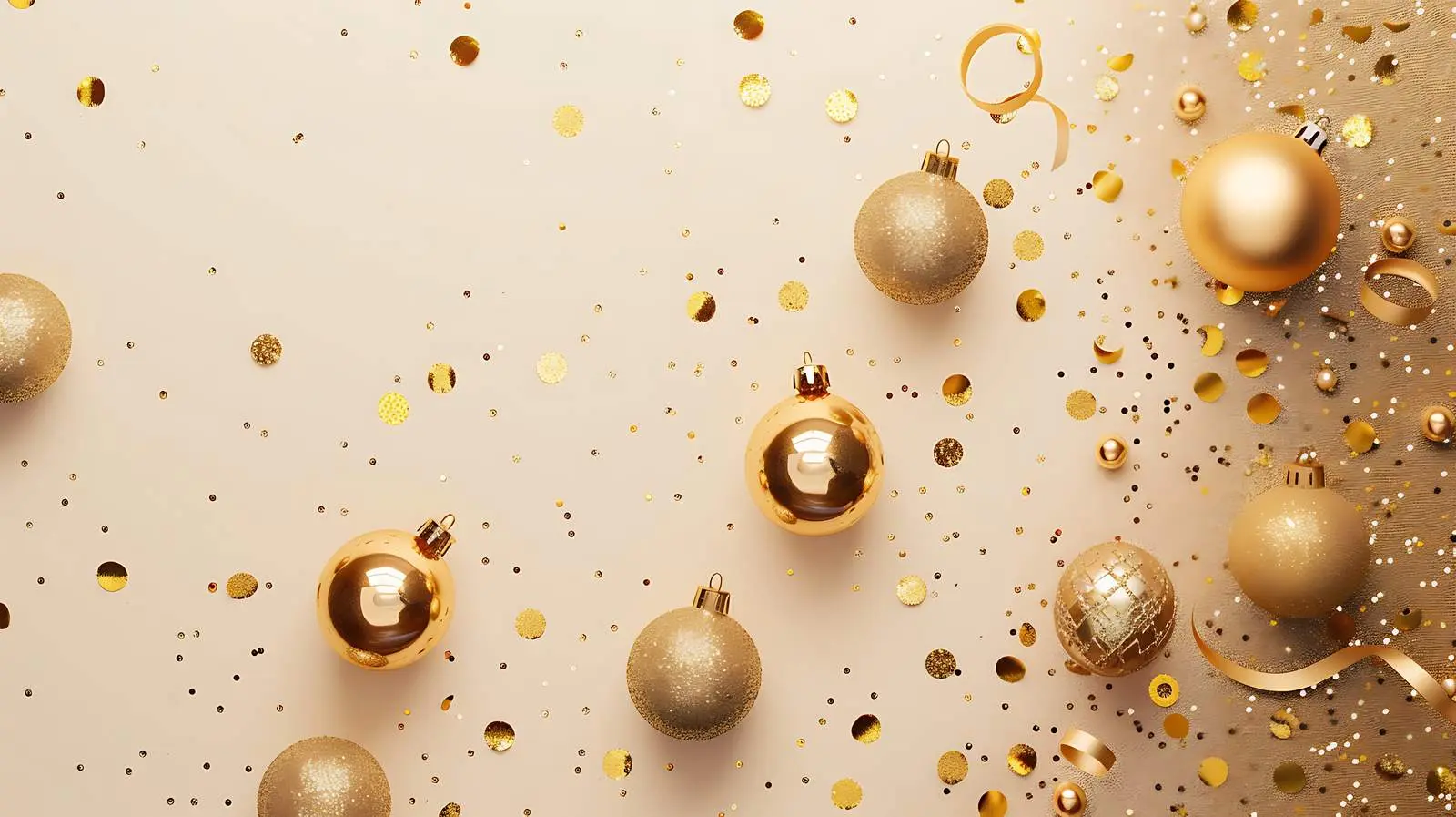 Golden Confetti and Christmas Toy Balls on Pink Background — free download from Dotvec