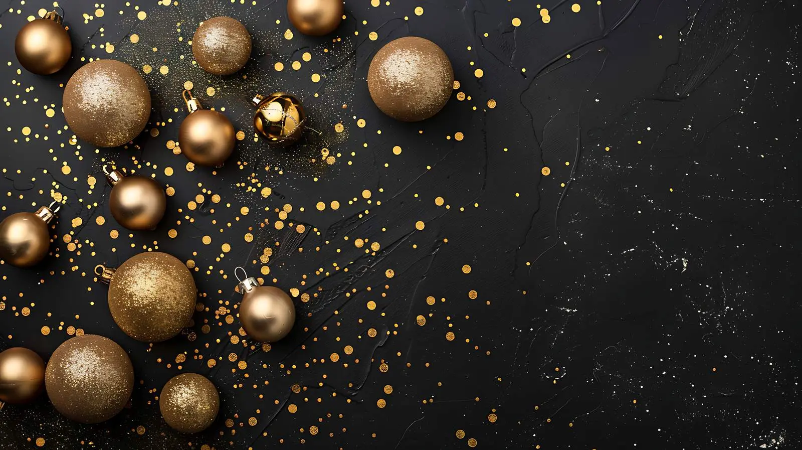 Golden Confetti and Christmas Tree Balls Arrangement — free download from Dotvec