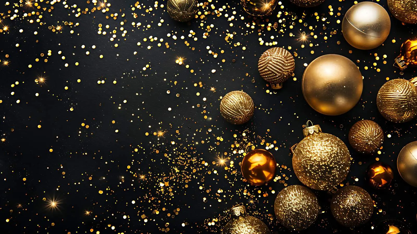 Golden Confetti and Christmas Tree Balls – free artful arrangement image from Dotvec
