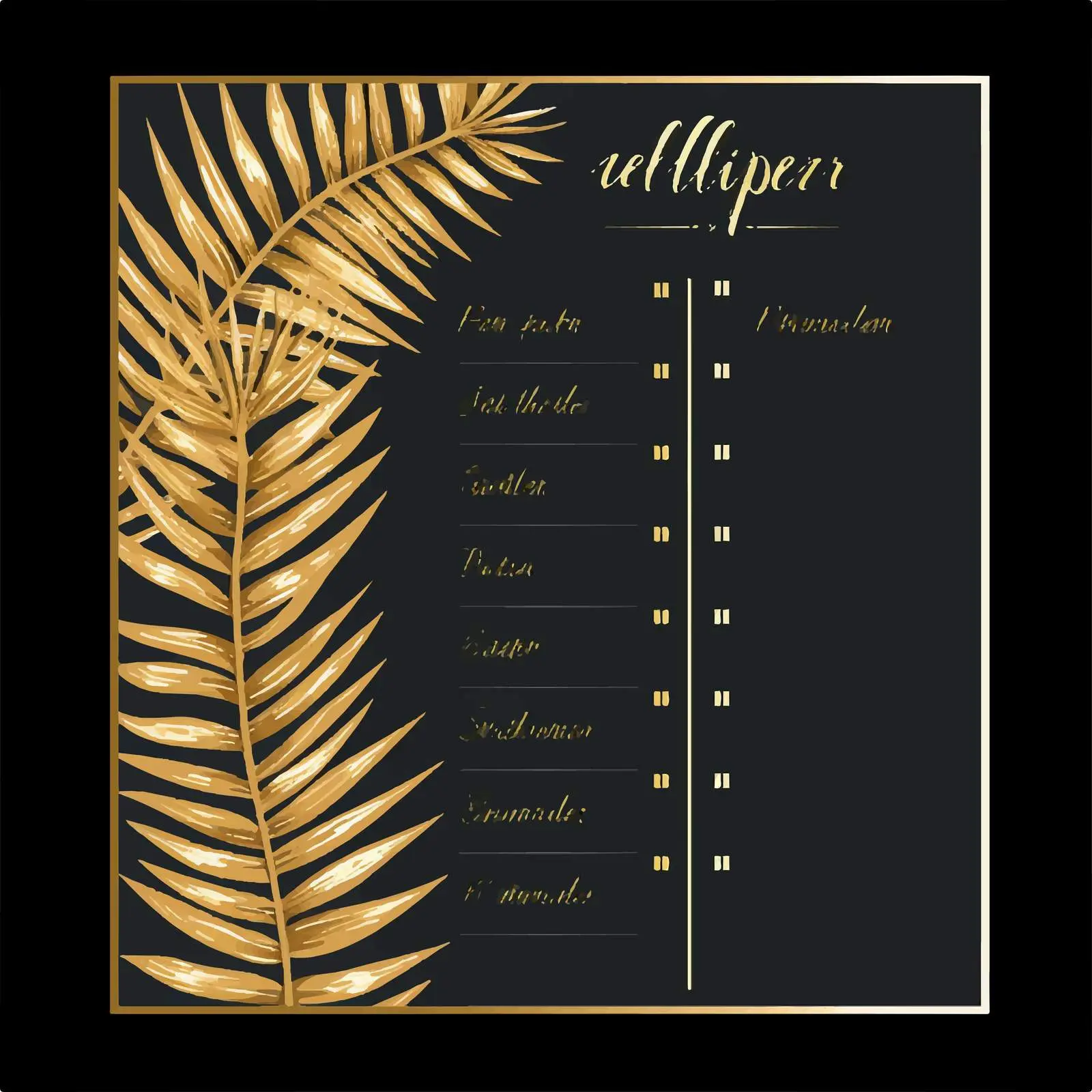 Golden Palm Leaves Weekly Schedule Planner Template – free planner illustration image from Dotvec