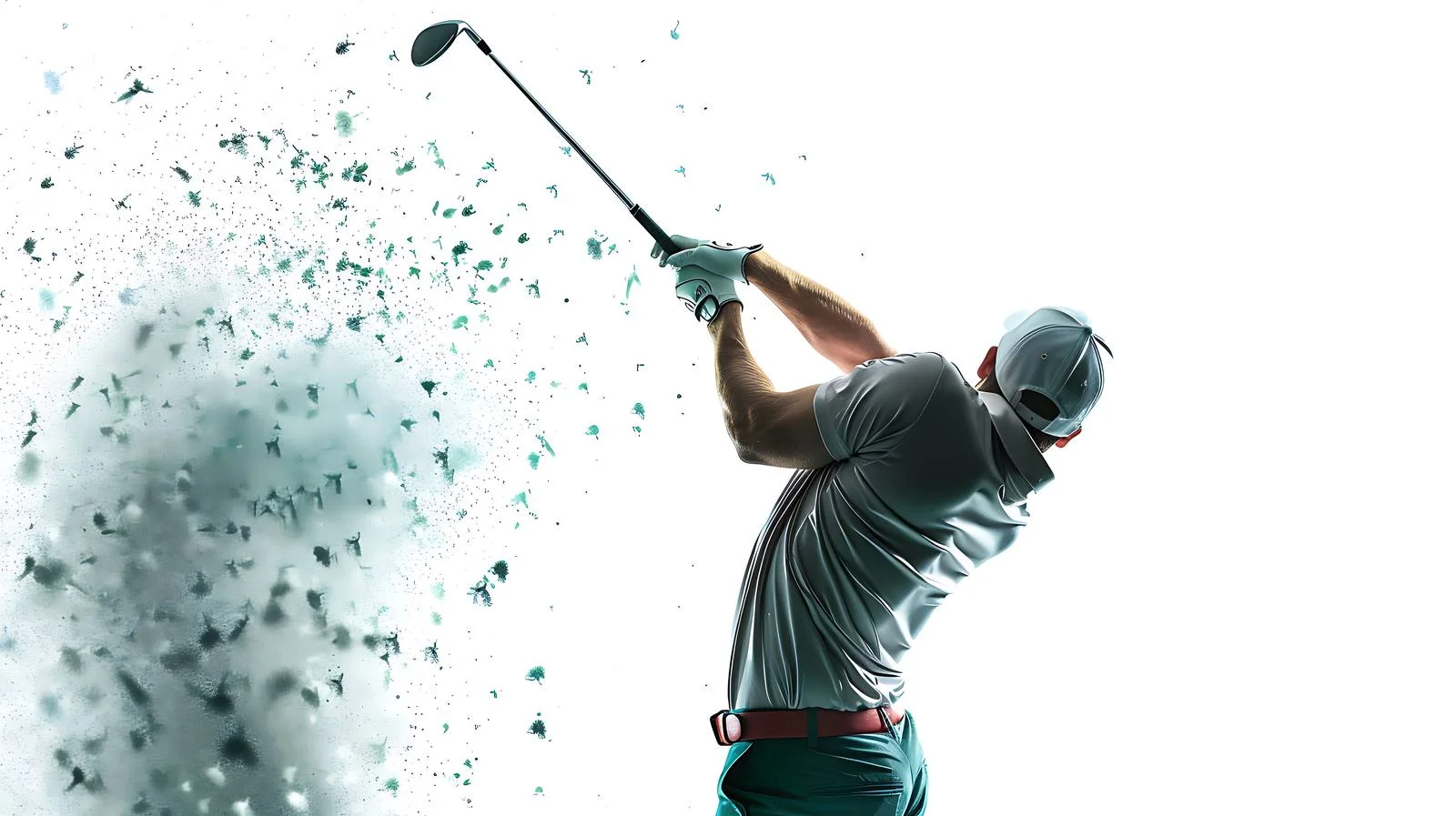 Golfer drives at blurred green on white — free download from Dotvec
