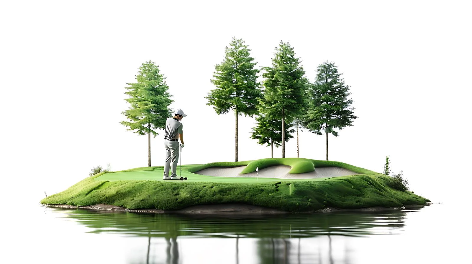 Golfer putts on green with nearby trees — free download from Dotvec