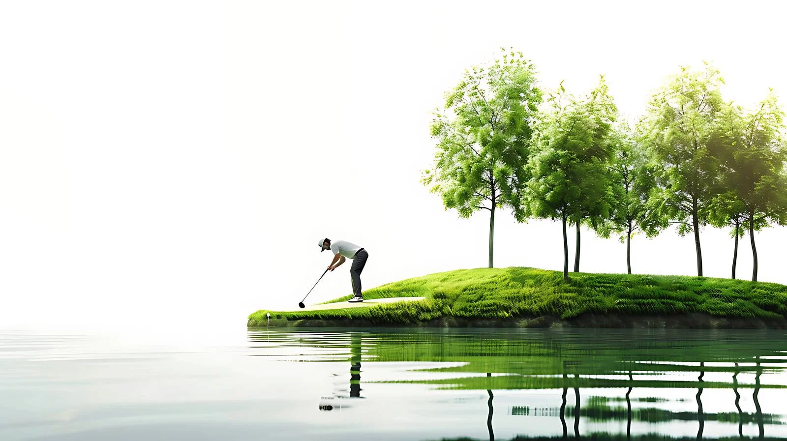 Golfer putts on green surrounded by trees — free download from Dotvec