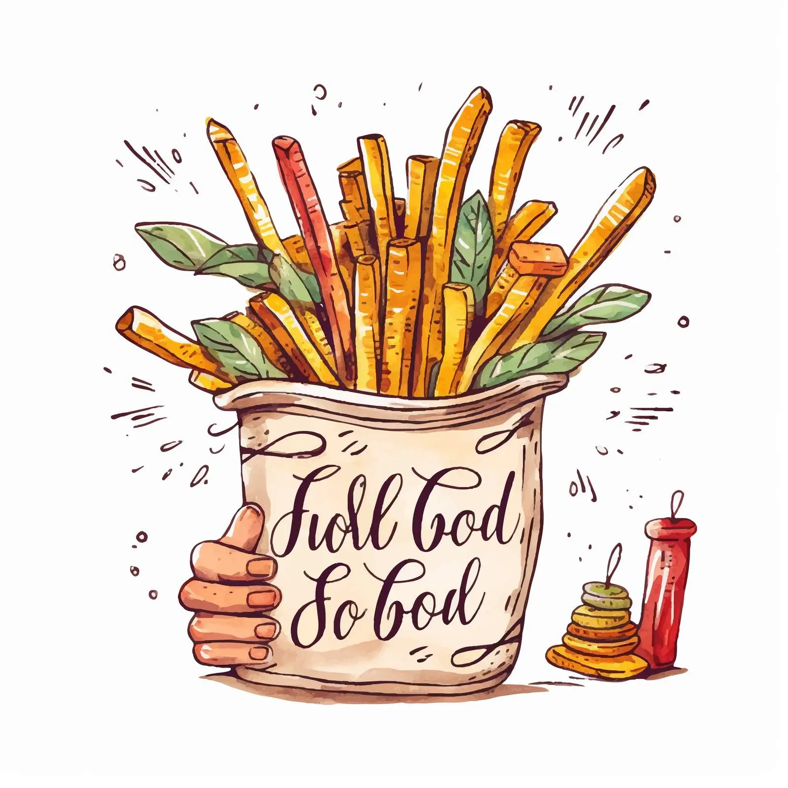 Good Food Good Mood Hand Lettering with Fries — free download from Dotvec