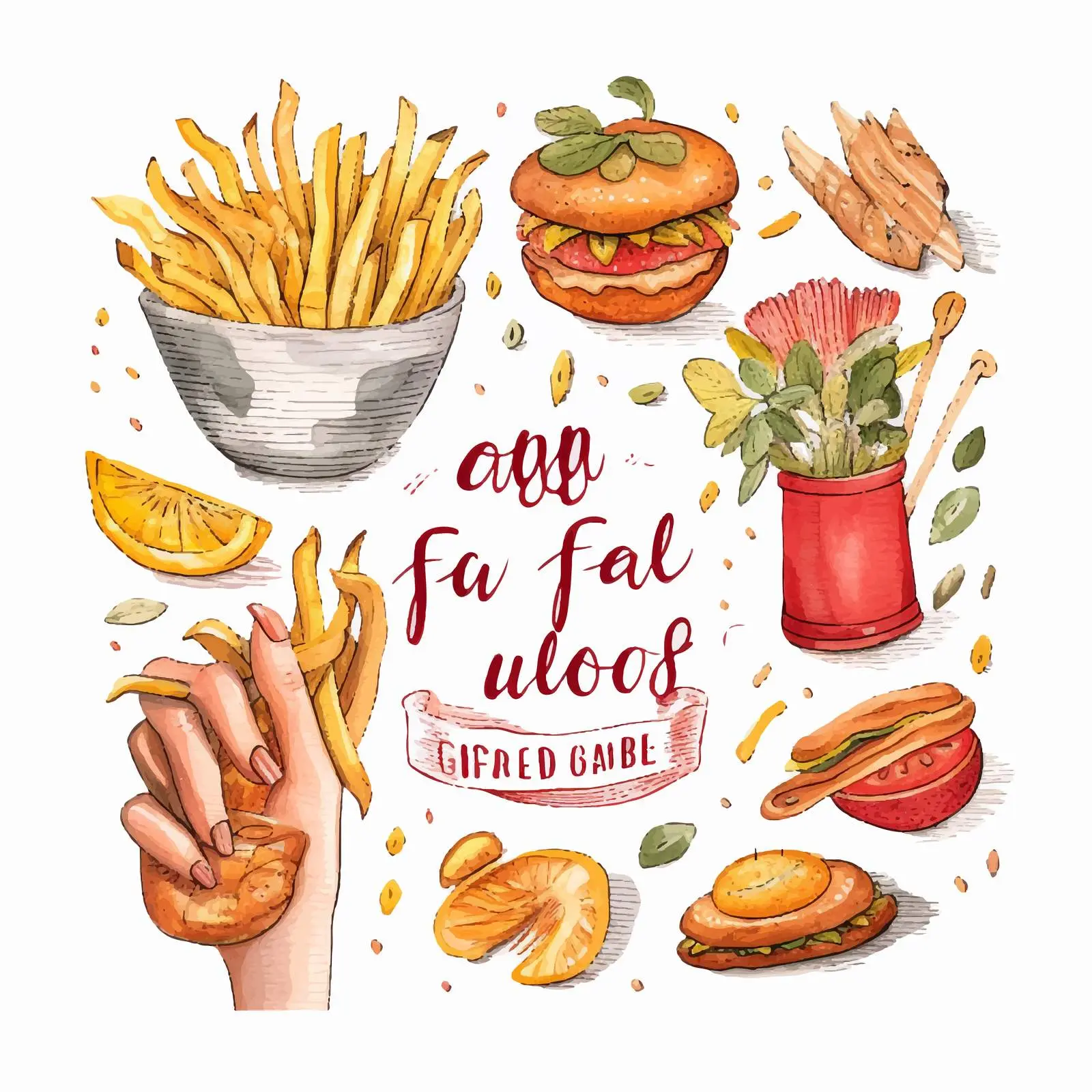 Good Food Good Mood Hand Lettering Design – free culinary illustration image from Dotvec