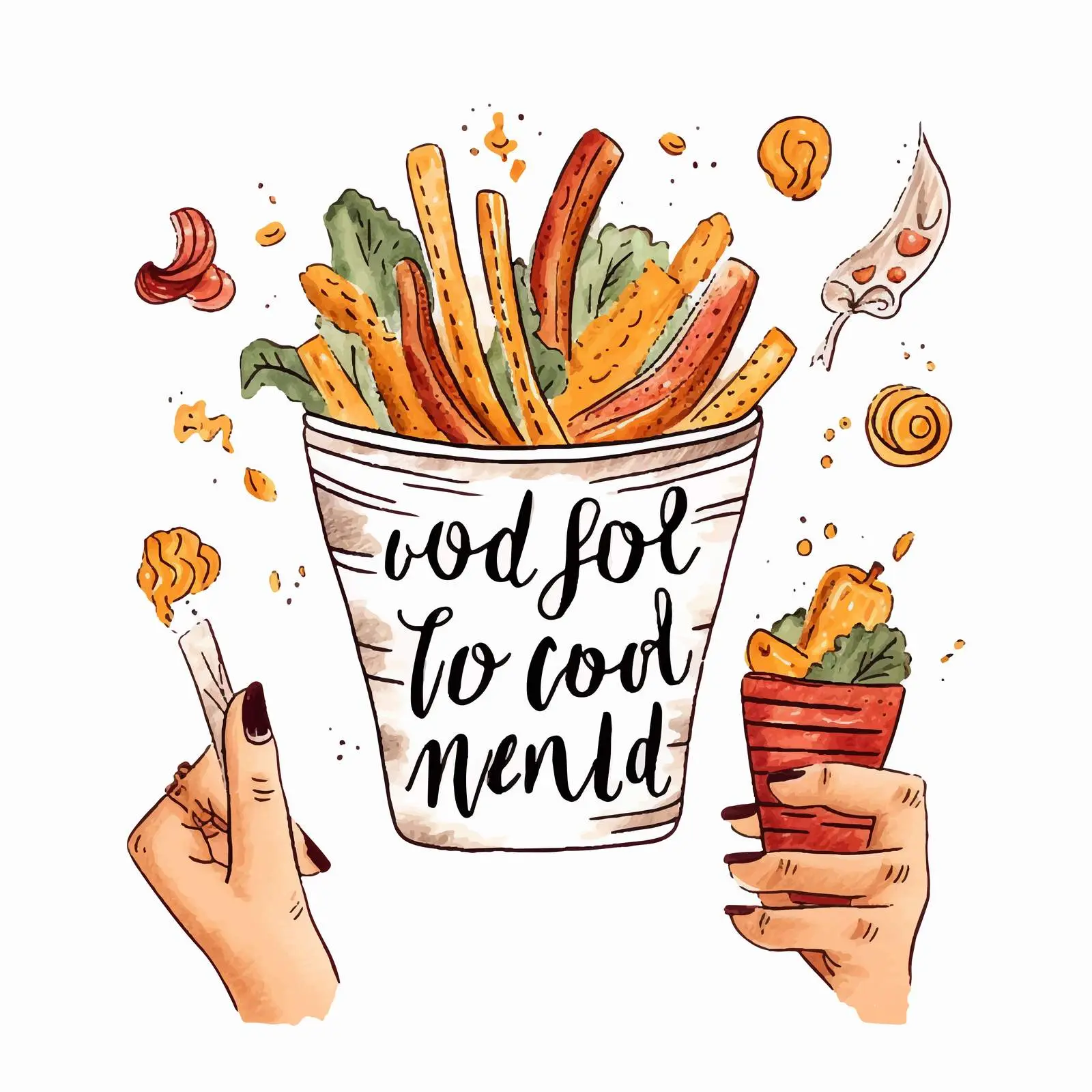 Hand Lettering Good Food Good Mood with Fries — free download from Dotvec