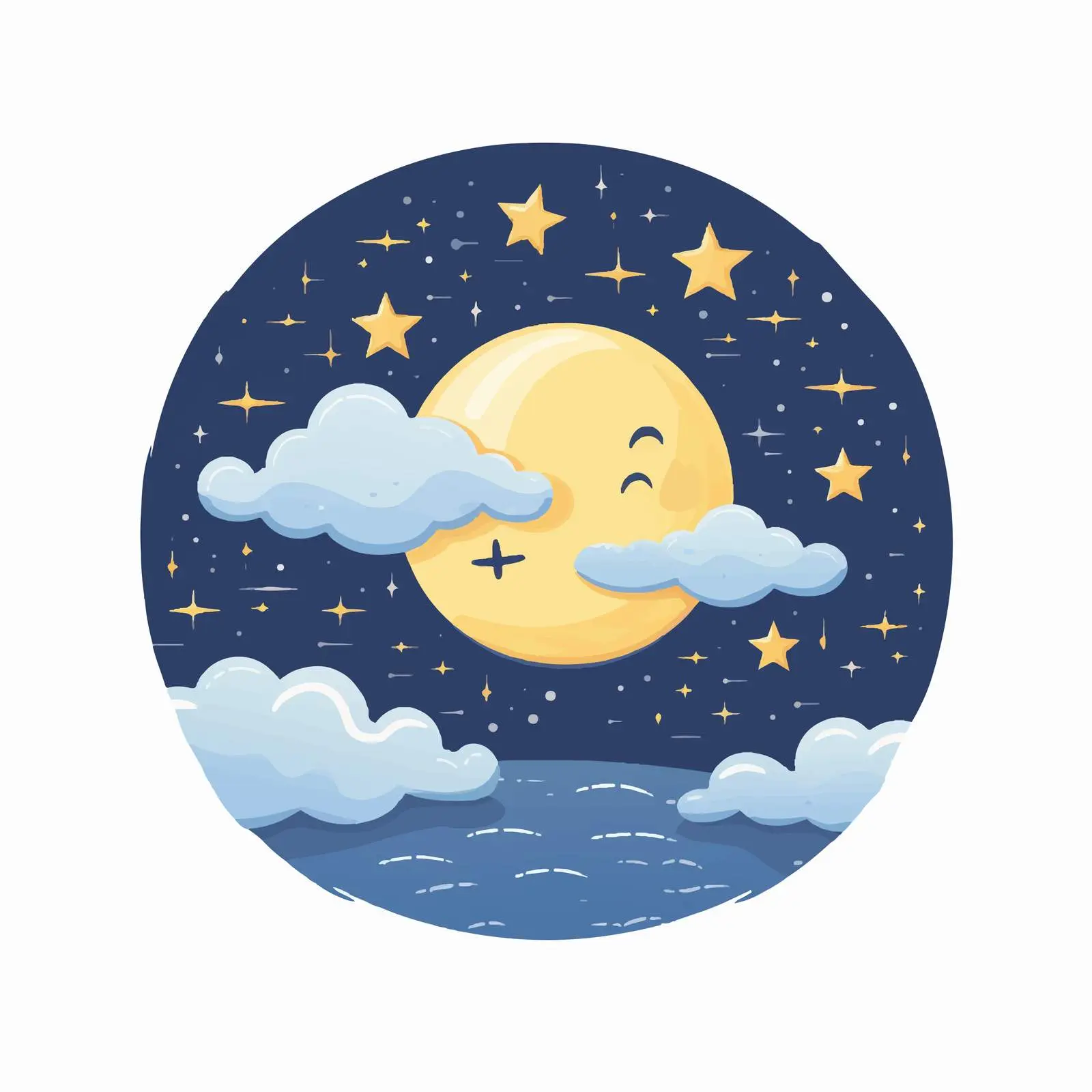 Cute Starry Sky Flat Style Postcard Illustration – free dusk image from Dotvec