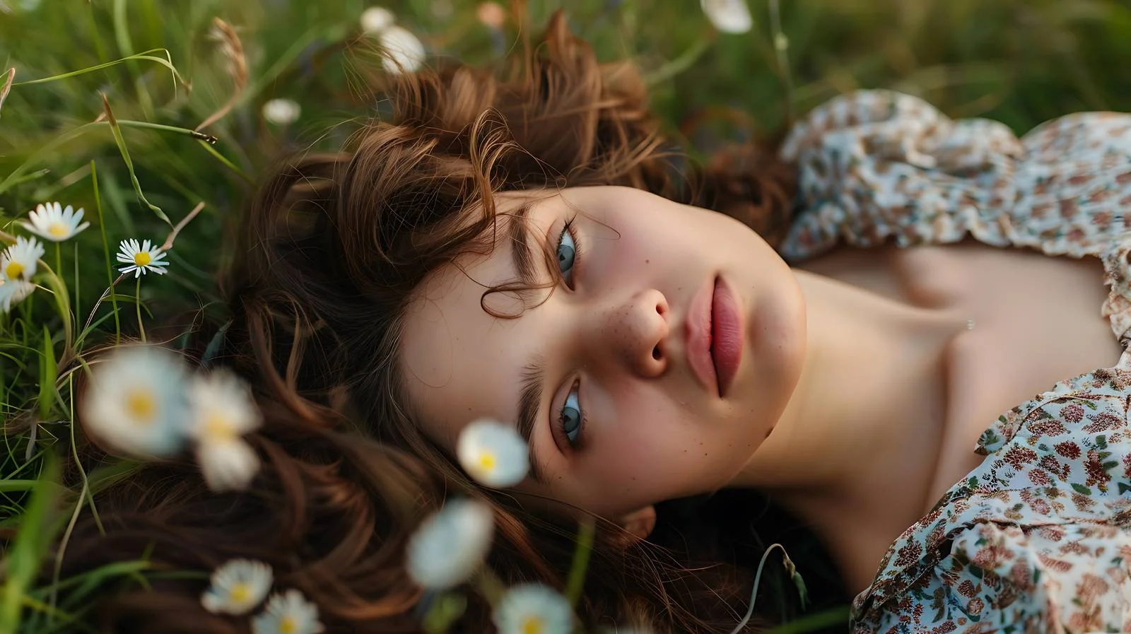 Serene Brunette Relaxing on Meadow Tranquil — free download from Dotvec