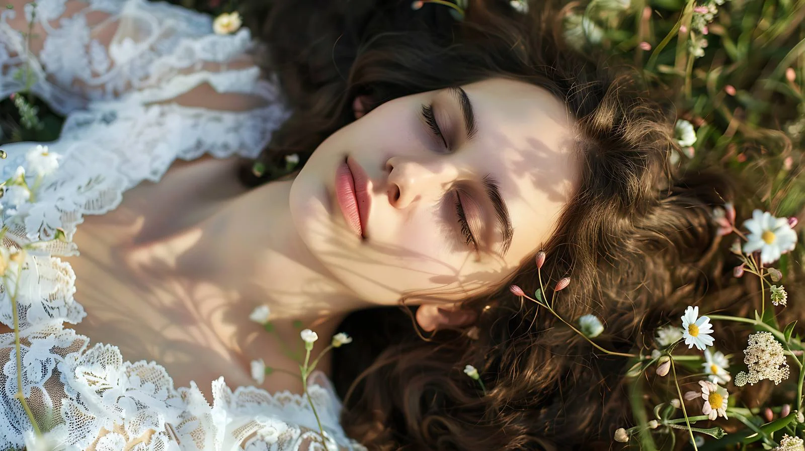 Serene Brunette Lounging in Tranquil Meadow — free download from Dotvec