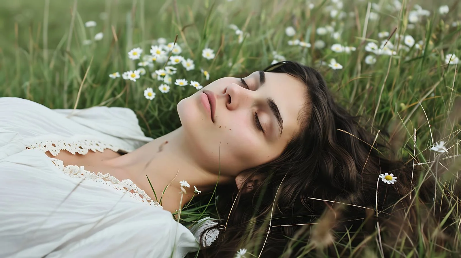 Tranquil Brunette Resting in a Meadow — free download from Dotvec