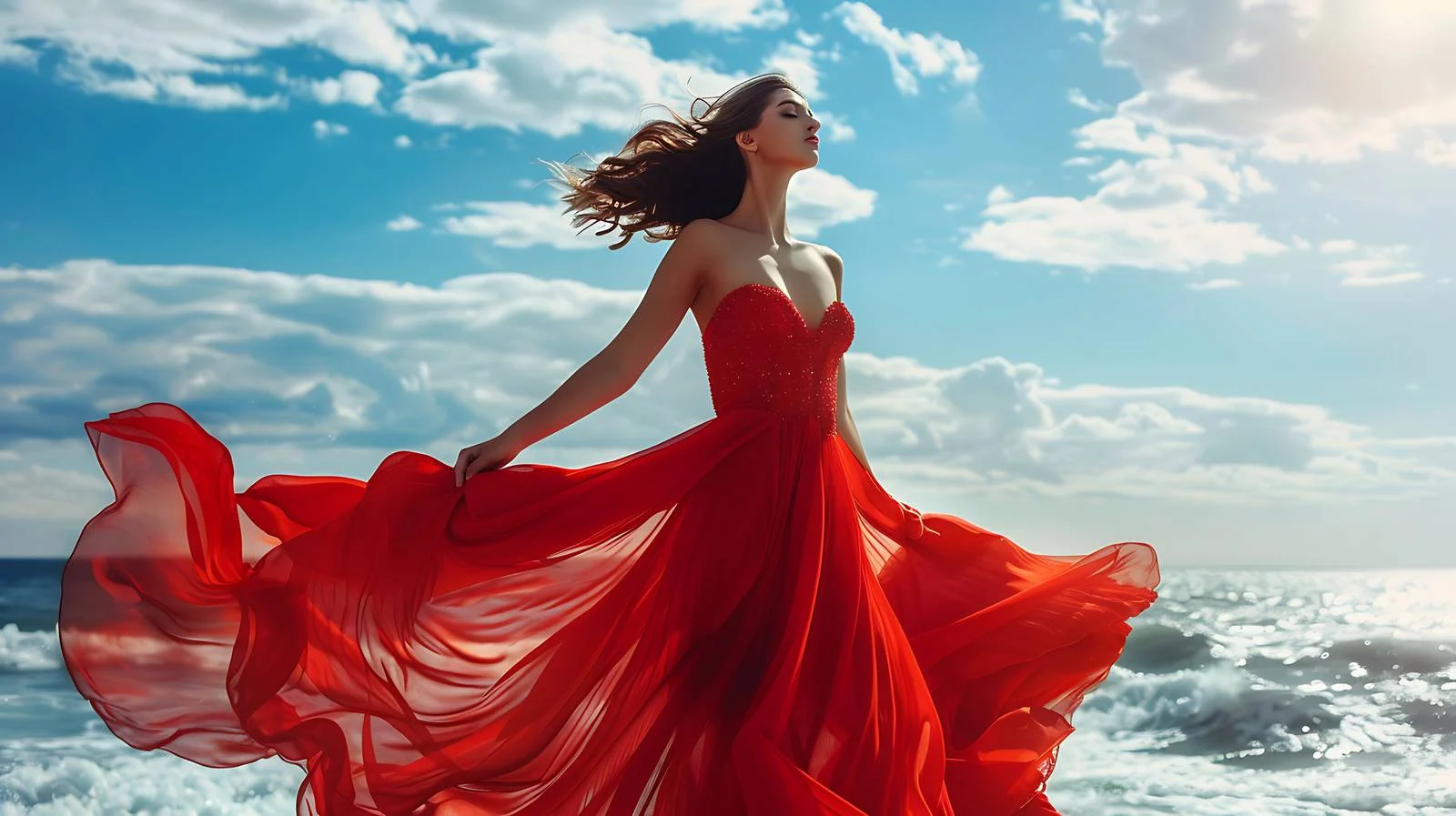 Elegant Red Dress Fashion Model Posing — free download from Dotvec