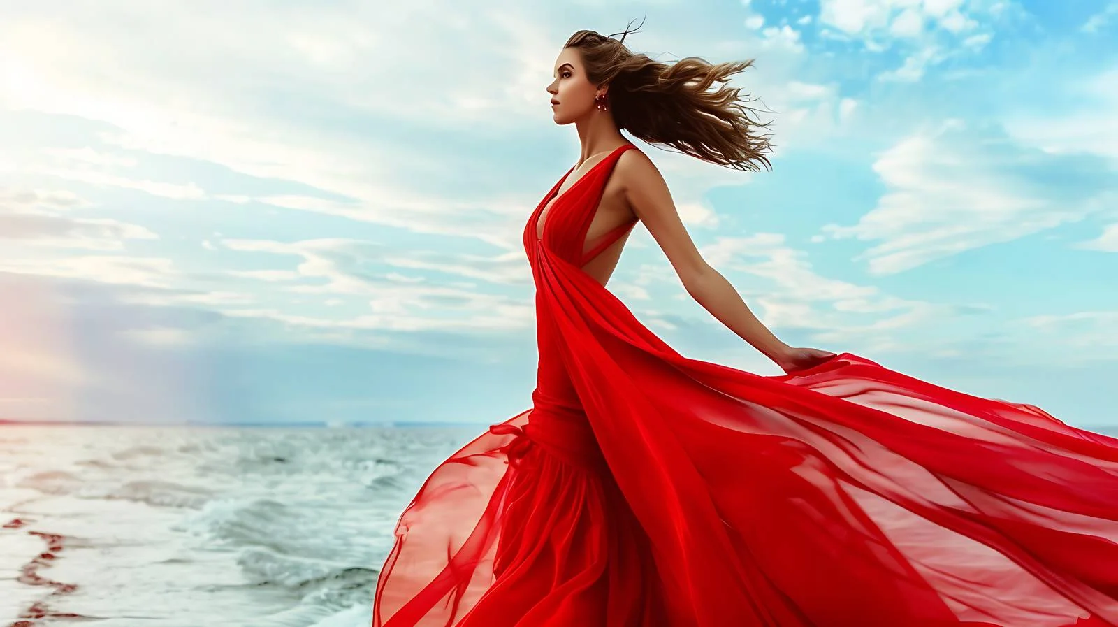 Elegant Red Dress Fashion Model Posing — free download from Dotvec