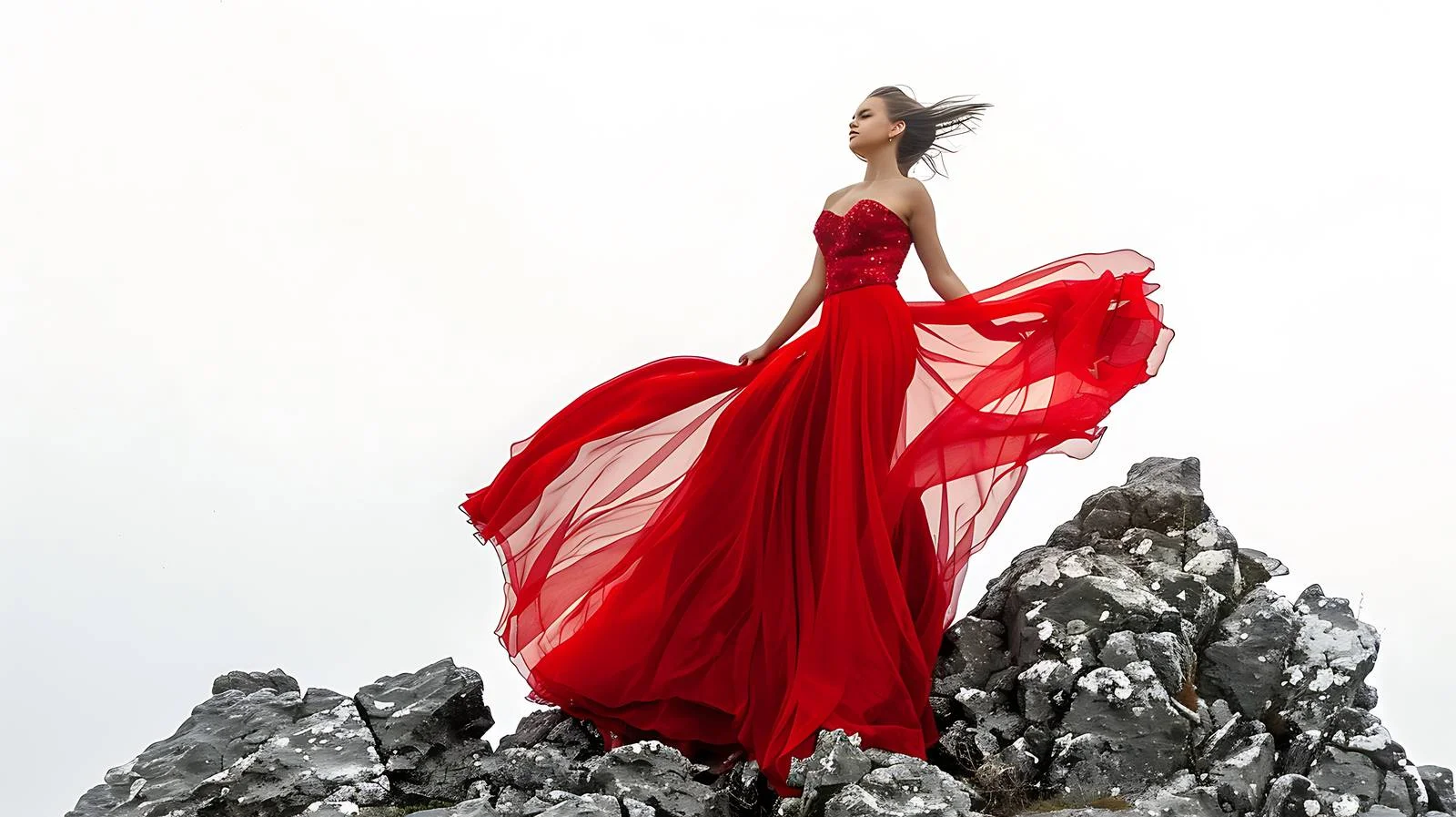 Elegant Red Dress Fashion Model Pose — free download from Dotvec