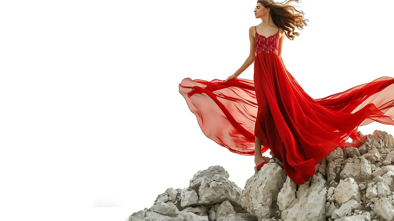 Elegant Red Dress Fashion Model Posing — free download from Dotvec