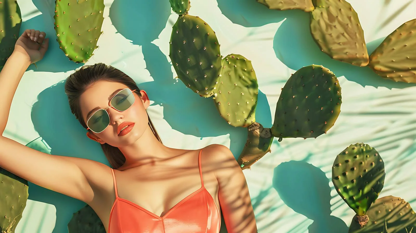 Exotic Swimsuit Fashion Model on Cactus Background — free download from Dotvec