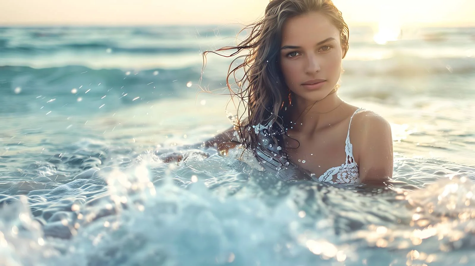 Fashion Model Posing on Calm Sea — free download from Dotvec