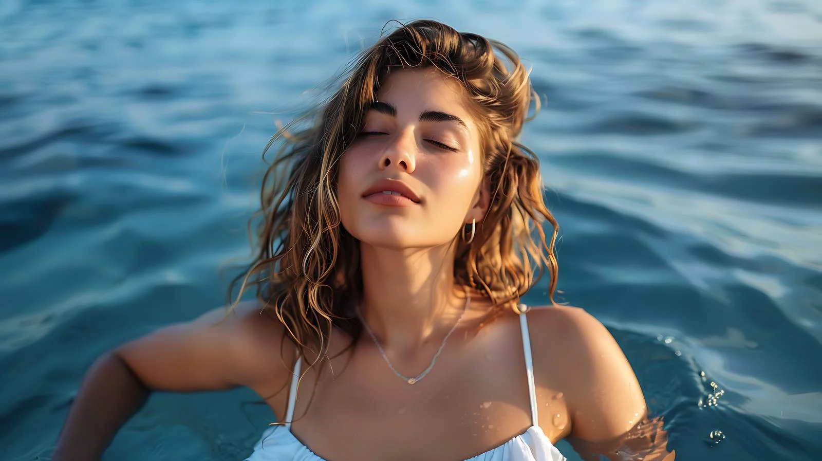 Fashion Model Posing in Calm Sea — free download from Dotvec