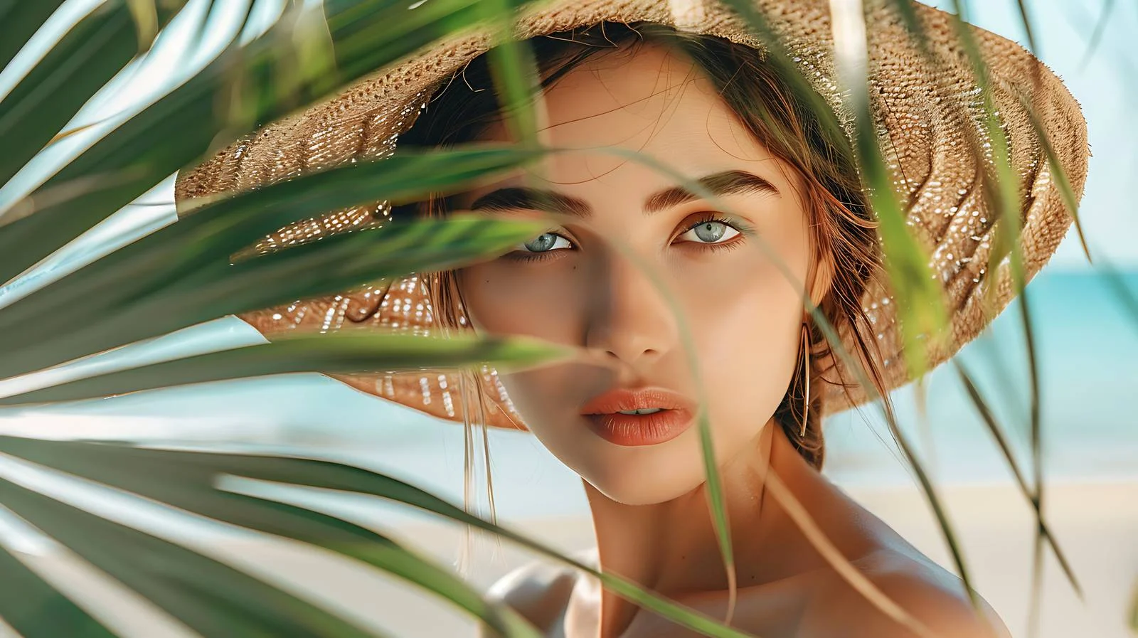 Fashion Model Palm Pose Sea — free download from Dotvec