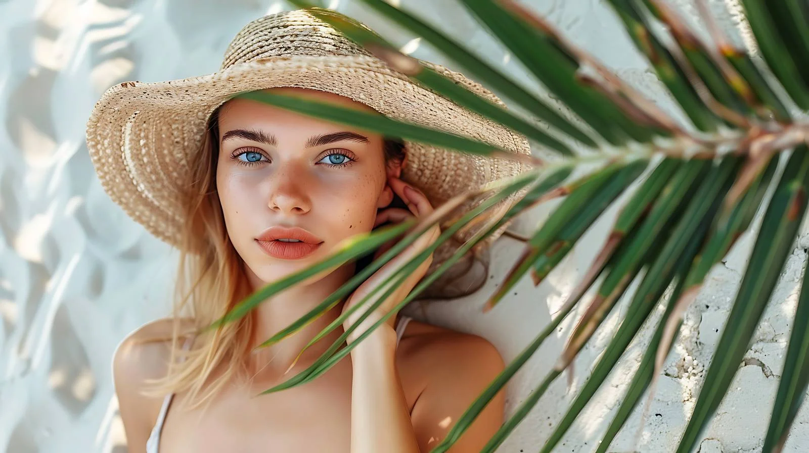 Fashion Model Posing with Palm Leaf — free download from Dotvec