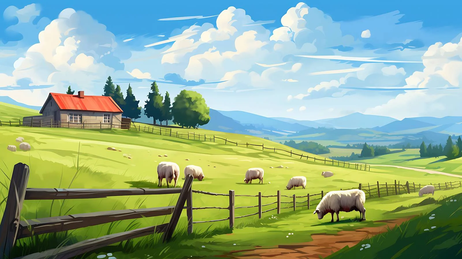 Serene countryside scene with farm animals — free download from Dotvec