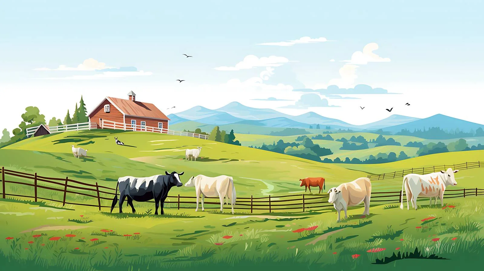 Scenic farmland with farm animals graze — free download from Dotvec