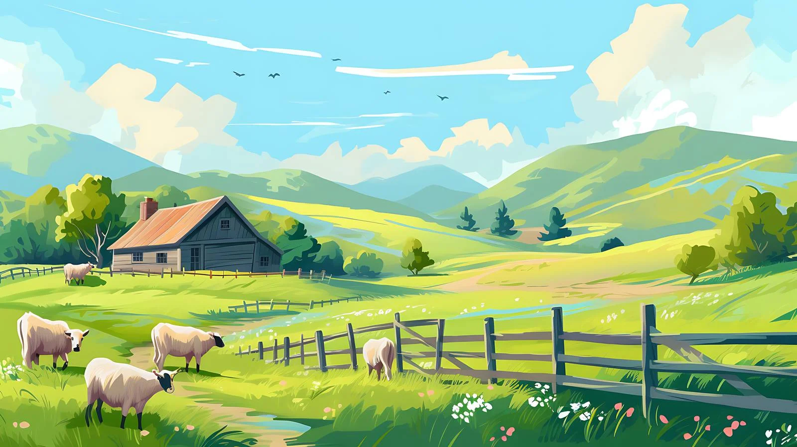 Serene Farm Scenery with Grazing Livestock — free download from Dotvec
