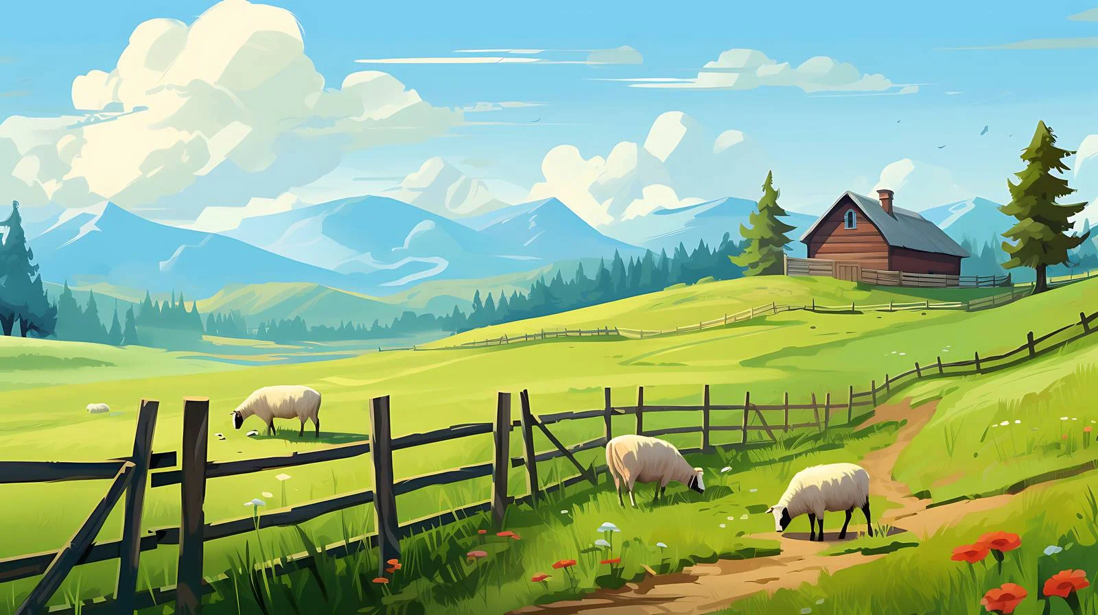 Serene Rural Scene with Grazing Livestock — free download from Dotvec
