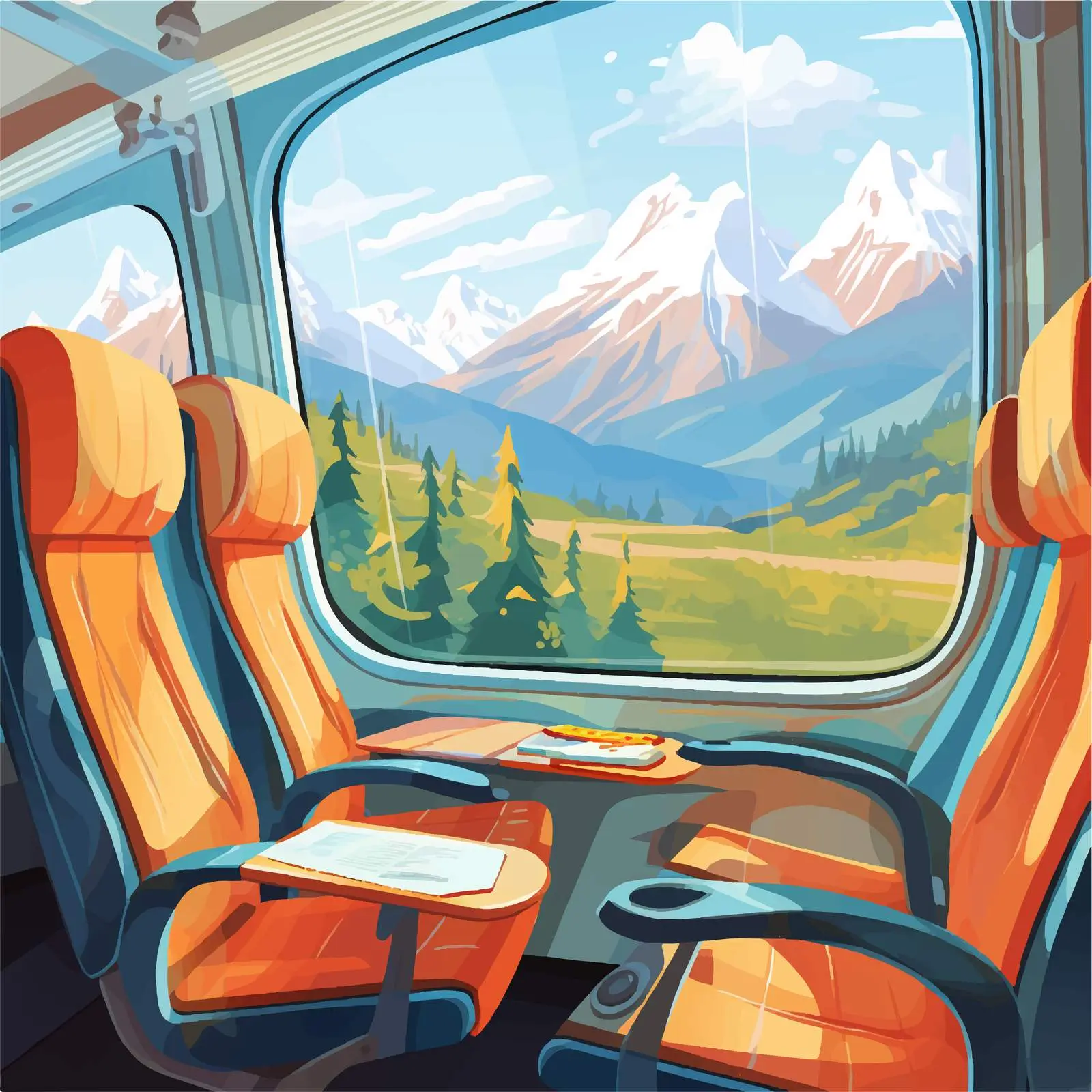 Stunning Train Window View with Seats – free rural scenery image from Dotvec