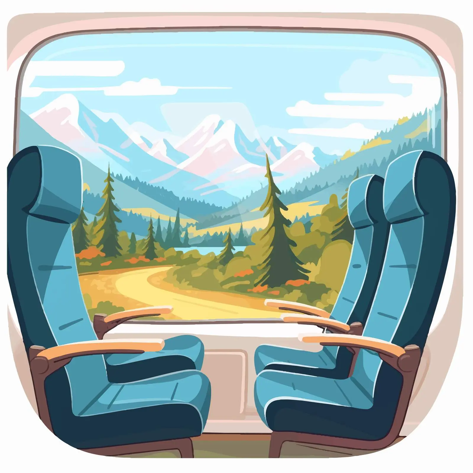 Scenic Train Window View with Comfortable Seats — free download from Dotvec