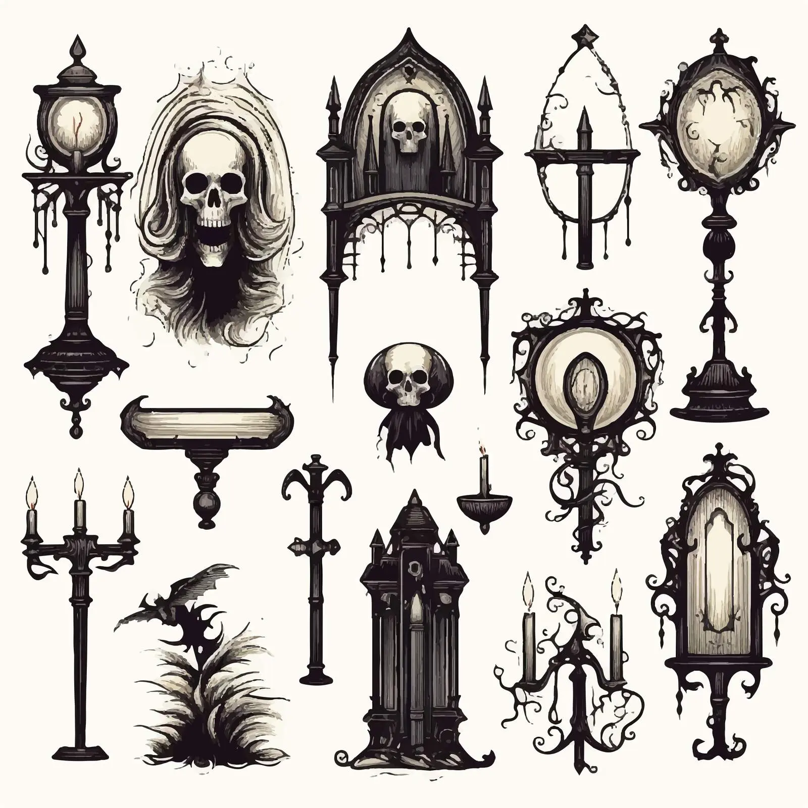 Gothic Clip Art Set on White Background — free download from Dotvec